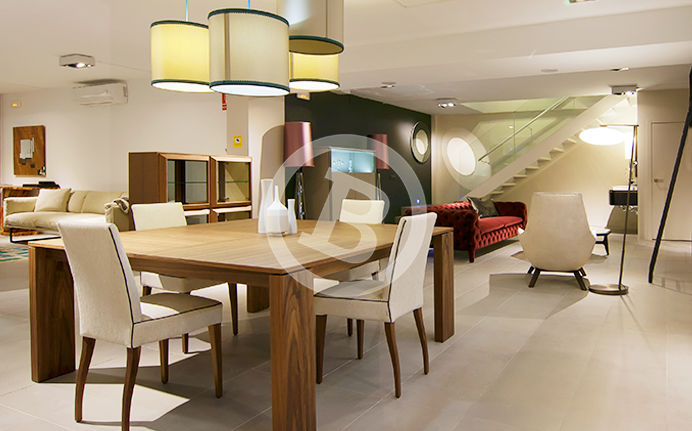 Interior photography of beautiful furniture showcased at interior design shop in Marbella