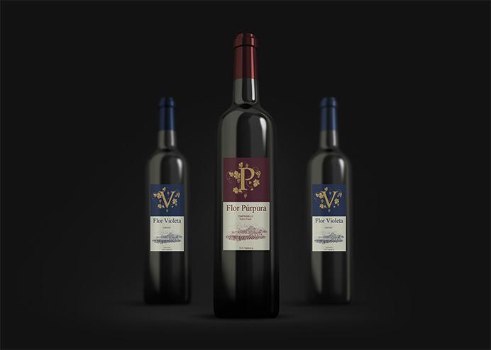 Graphic design for red wine bottle label ordered by a distributor in Málaga