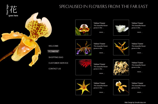 Catálogo de producto de web de flores exóticas