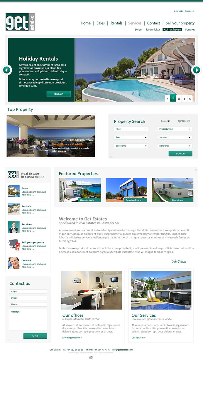 Clean and modern web design for a real estate agency in Riviera, Costa del Sol