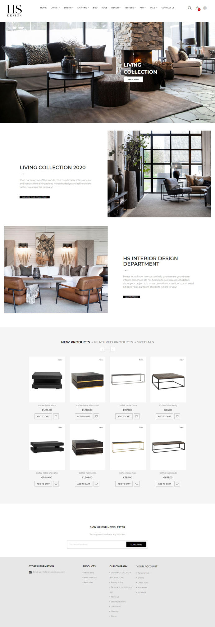 Luxury furniture online shop in Marbella developed on Prestashop 1.7 e-commerce manager and a modified premium theme