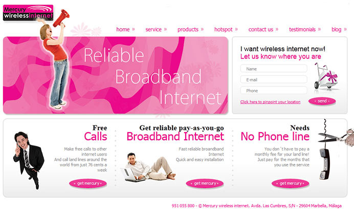 Fresh website design for a wireless internet provider in Marbella, Spain