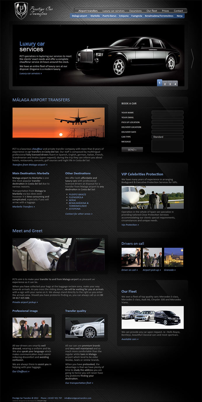 Web design for a company offering exclusive transfers and transportation in Costa del Sol