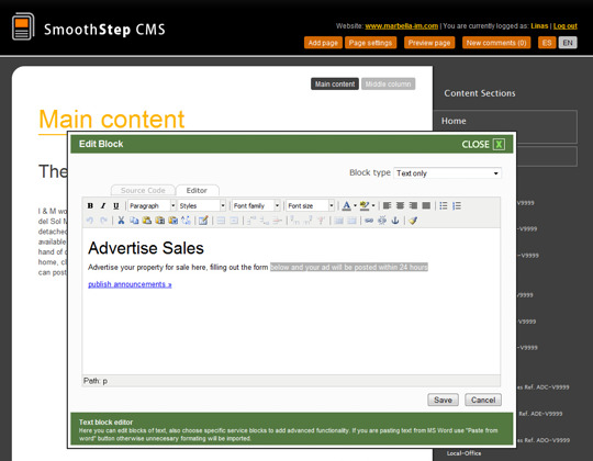 Editor de texto de Smooth Step SGC