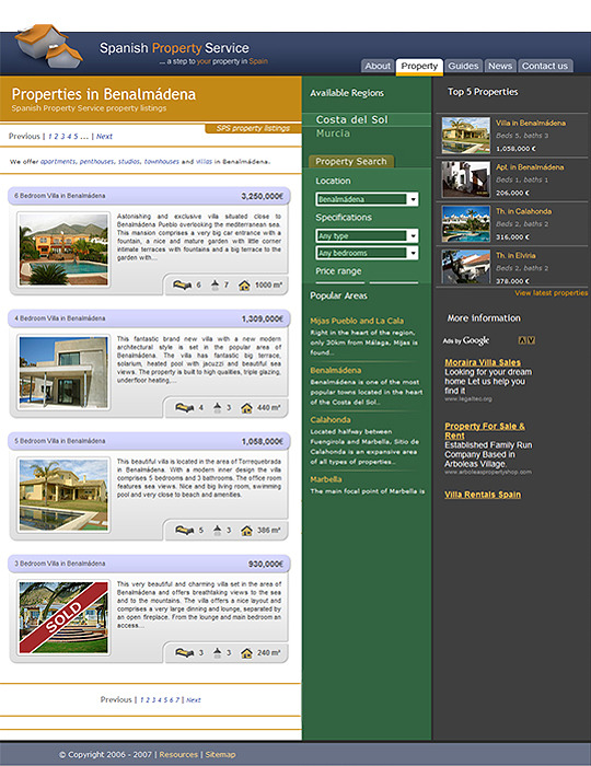 This real estate web site features our internal property database technology.
