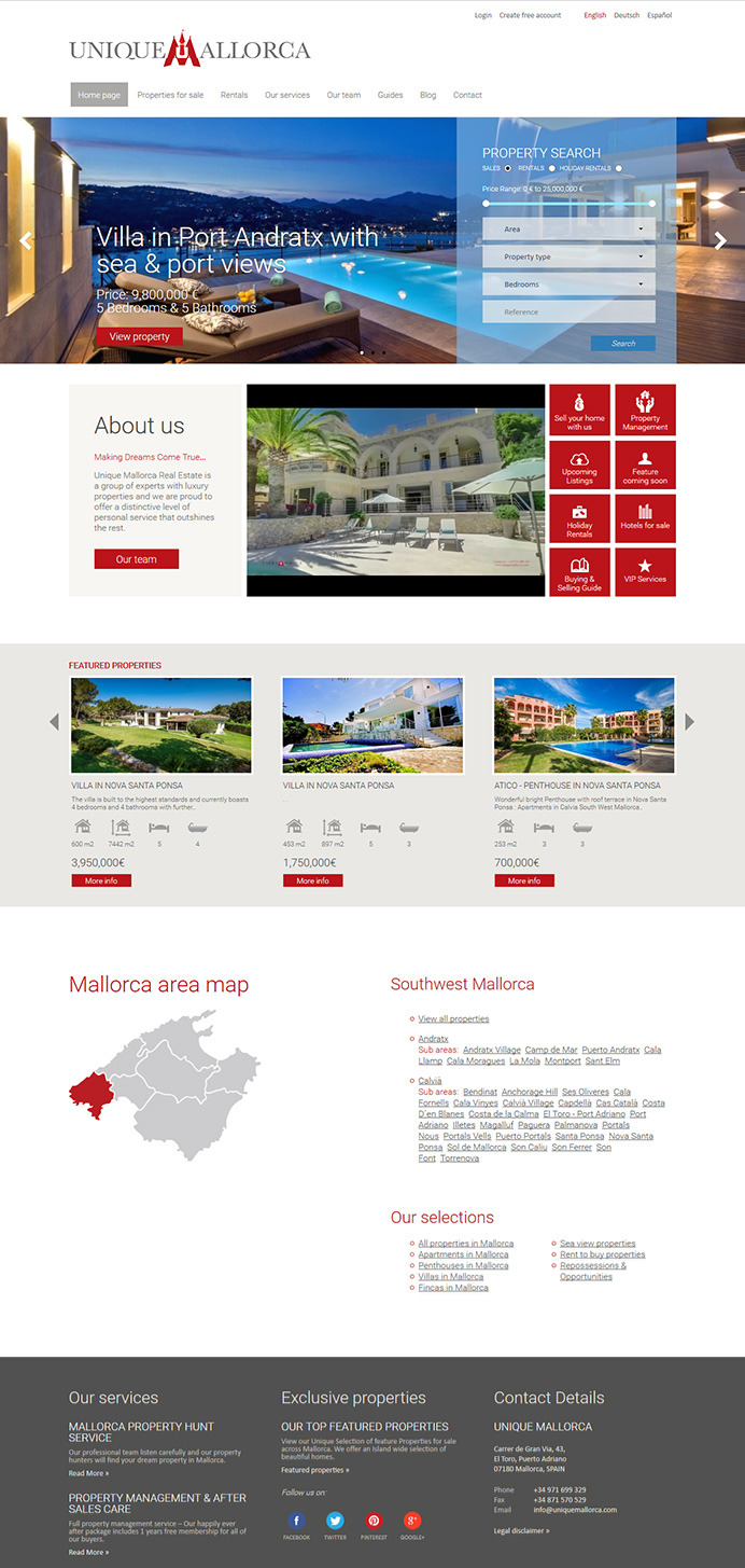 Página inmobiliaria para Unique Mallorca