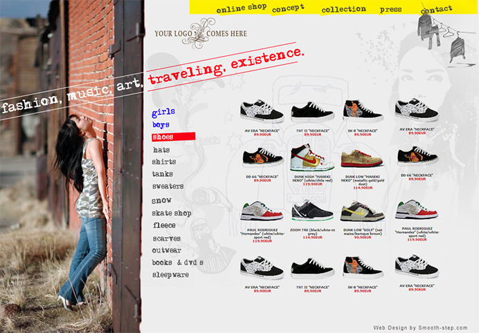 Product listing example for an e-commerce fashion shop