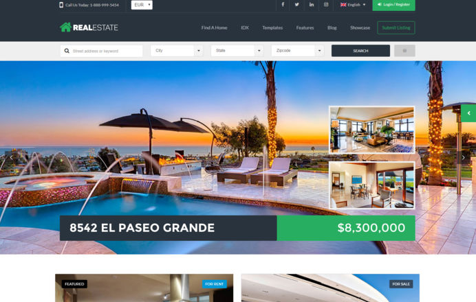 Wordpress template designed for real estate agency