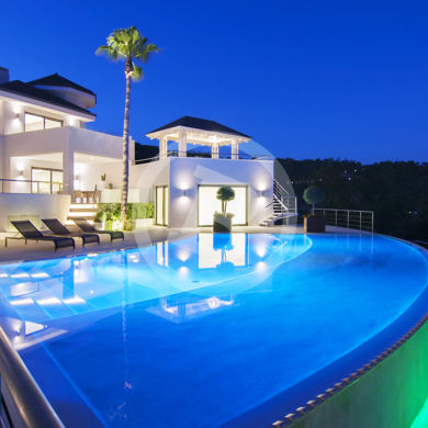 Night real estate photography of spectacular villa in La Zagaleta, Marbella
