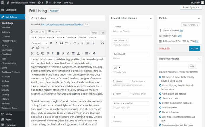 Real estate property editor in 3 columns