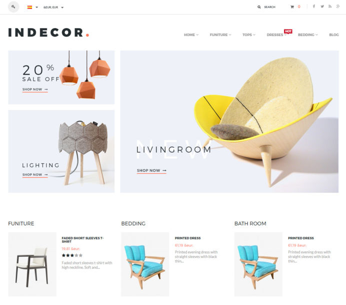 Indecor furniture shop with styish product listings