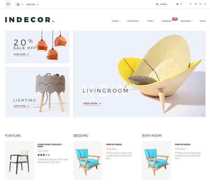 Indecor plantilla Prestashop para tienda de muebles y decoración de interiores