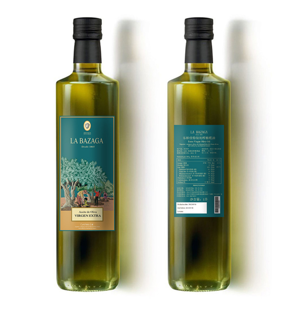 Traditional olive oil bottle label design using vector graphics