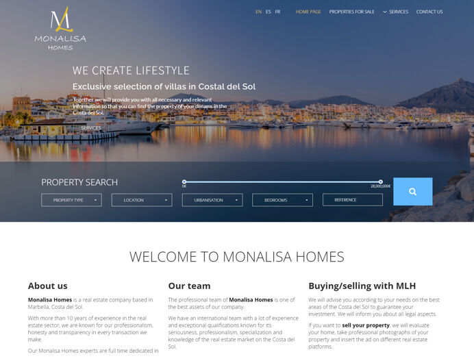 Our exclusive website design for Monalisa real estate agency in Marbella