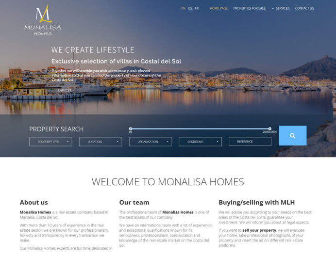 Nuestro diseño web exclusivo para la agencia inmobiliaria Monalisa en Marbella