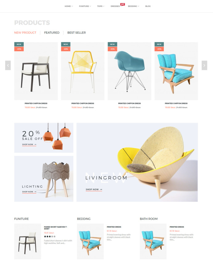 Plantilla para página de tienda online de muebles y diseño de interiores