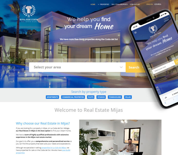 Web inmobiliaria exclusiva diseñada para agencia en Mijas, Costa del Sol