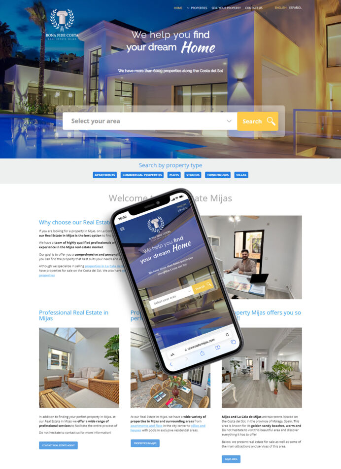 Página web de diseño y desarrollo exclusivo en Wordpress para agencia inmobiliaria en Mijas