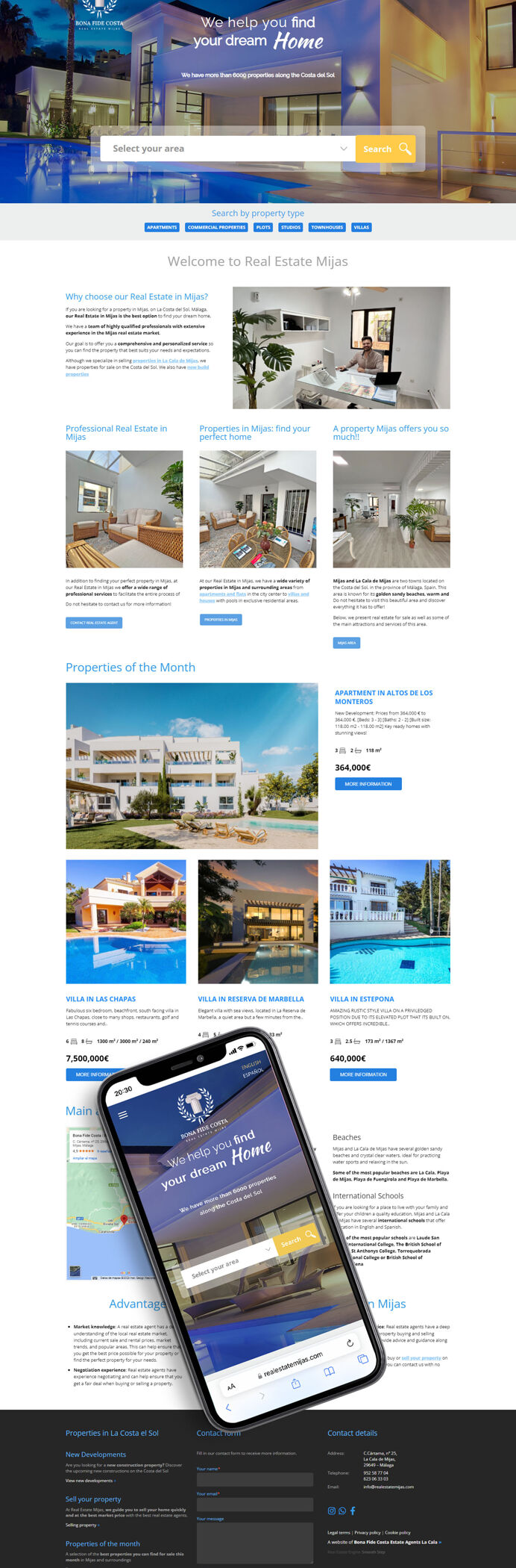 Real estate website development for an agency in Mijas based on our exclusive design