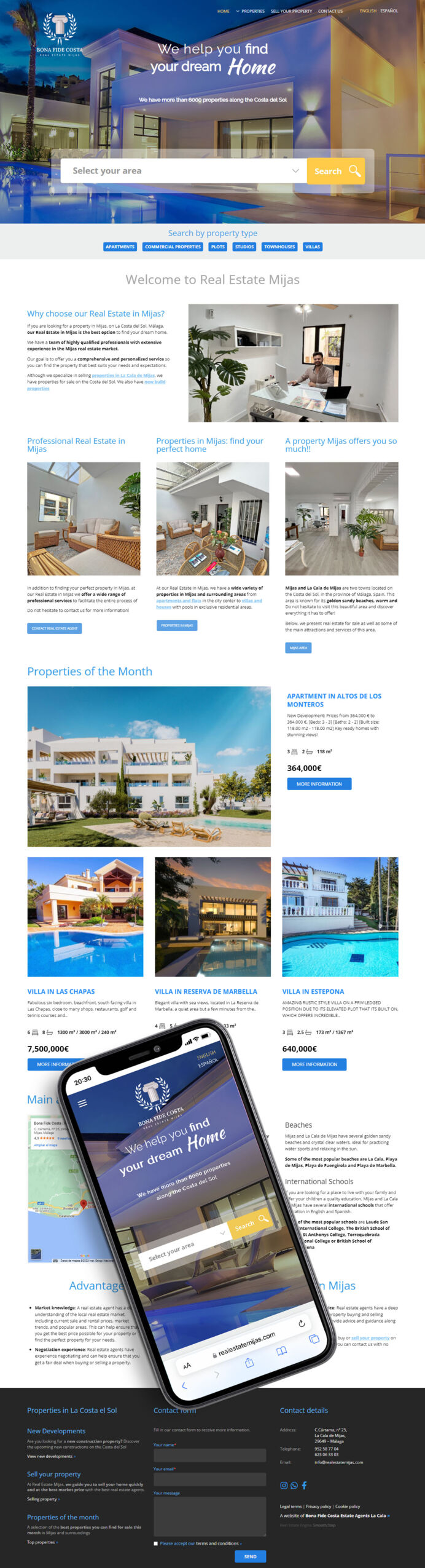 Real estate website development for an agency in Mijas based on our exclusive design