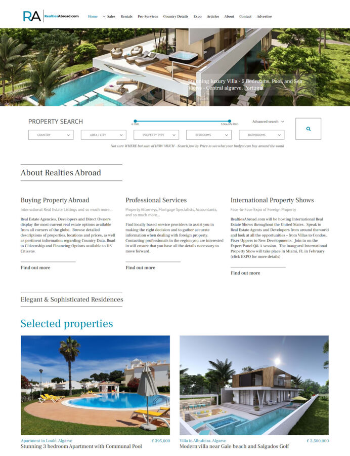 Real estate website designed for American company