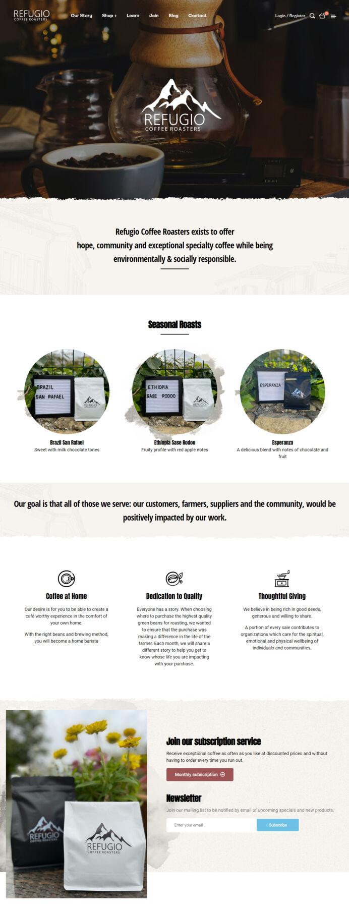 Diseño web de la página de Refugio Coffee Roasters empresa en Marbella
