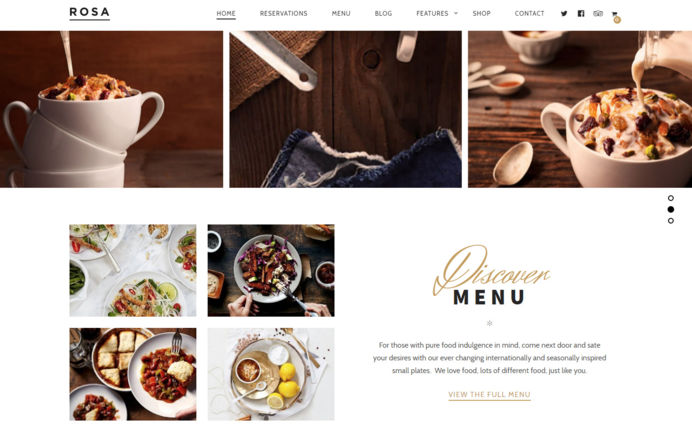 Elegant Rosa Wordpress theme designed for restaurants