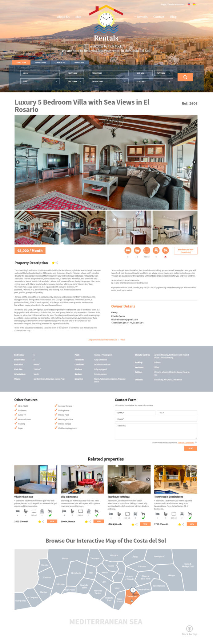 Diseño de página inmobiliaria TickTock Rent, especialista en alquileres en la Costa del Sol