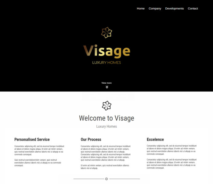 Logotipo con efecto dorado den la cabecera de página web inmobiliaria Visage