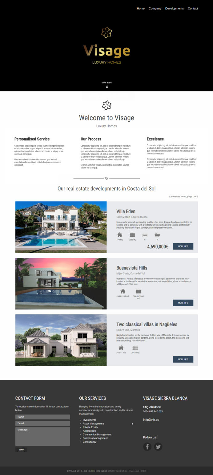 Elegant real estate website design for luxury property developer in Marbella